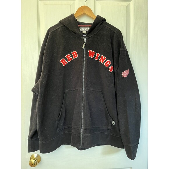 CCM Red Wings Fleece Full Zip Jacket Chest & Sleeve Small Logo Black Size XL - Picture 2 of 12